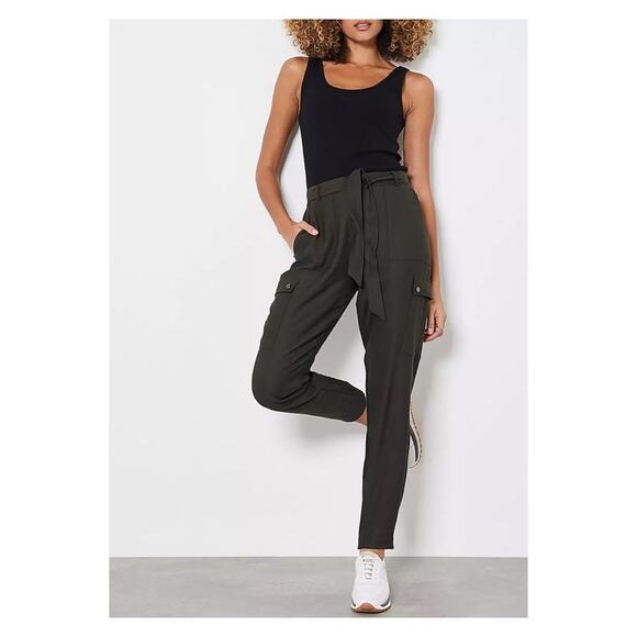 Mint Velvet Pants - Mint Velvet Khaki Utility Jogger Trousers In Panama Women Size 14 Long